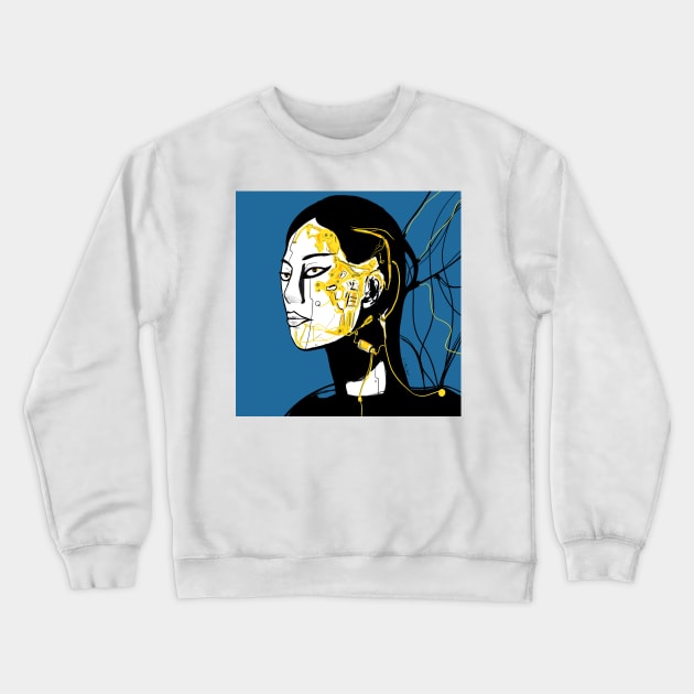 robot lady in techno future ecopop Crewneck Sweatshirt by jorge_lebeau